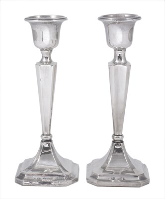 Lot 187 - A PAIR OF GEORGE V SILVER DESK CANDLESTICKS