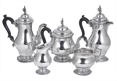 Lot 215 - A GEORGE V SILVER FIVE-PIECE TEA AND COFFEE SET