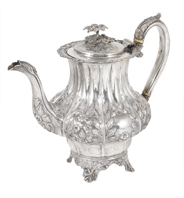 Lot 220 - A WILLIAM IV SILVER COFFEE POT