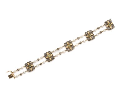 Lot 283 - EMERALD AND CULTURED PEARL BRACELET, 1960s