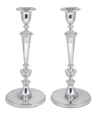 Lot 230 - A PAIR OF GEORGE III SILVER LARGE CANDLESTICKS