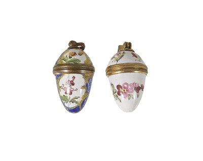 Lot 262 - TWO ENAMEL EGG PENDANTS