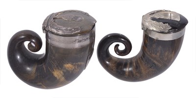 Lot 269 - TWO SCOTTISH SILVER-MOUNTED HORN SNUFF MULLS