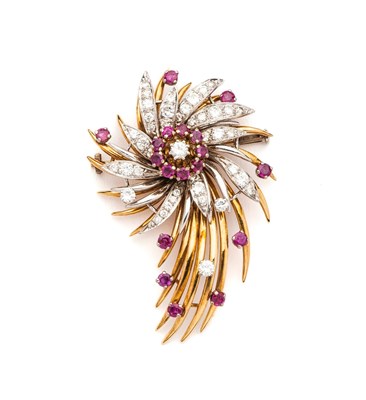 Lot 247 - RUBY AND DIAMOND BROOCH, 1950s