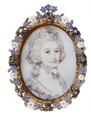 Lot 300 - A PORTRAIT MINIATURE OF A YOUNG WOMAN