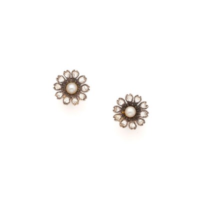 Lot 285 - A PAIR OF DIAMOND AND SEED PEARL EAR STUDS, LATE 19TH CENTURY COMPOSITE