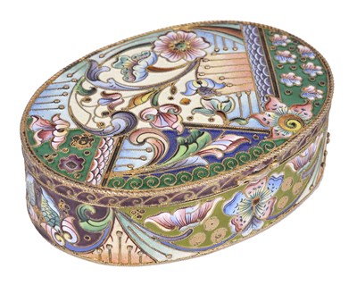 Lot 324 - A RUSSIAN SILVER-GILT CLOISONNE ENAMEL BOX