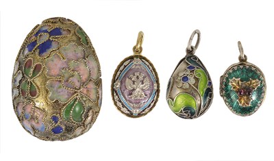 Lot 330 - FOUR SILVER AND ENAMEL EGGS