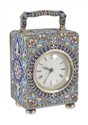 Lot 342 - A CLOISONNE ENAMELLED SILVER CARRIAGE TIMEPIECE