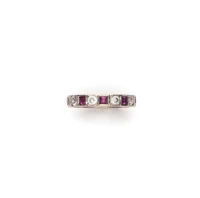 Lot 456 - RUBY, DIAMOND AND WHITE ZIRCON ETERNITY RING, 1950s