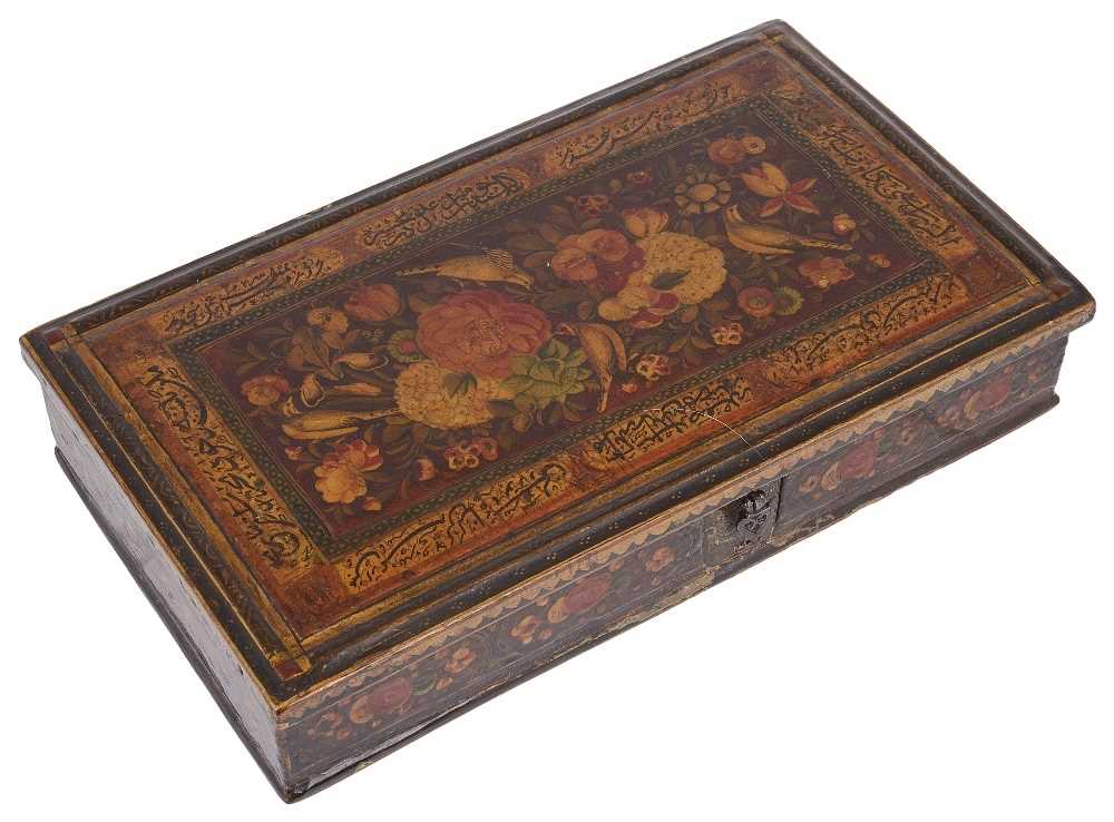 Lot 326 - â€¡ A QAJAR LACQUER BOX OF JEWELLER'S SCALES
