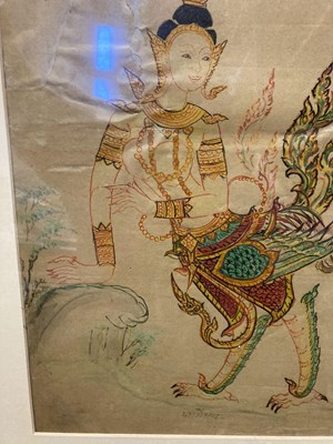 Lot 540 - A COLOURED DRAWING OF A KINNARA, THAILAND, 19TH CENTURY