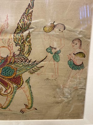 Lot 540 - A COLOURED DRAWING OF A KINNARA, THAILAND, 19TH CENTURY