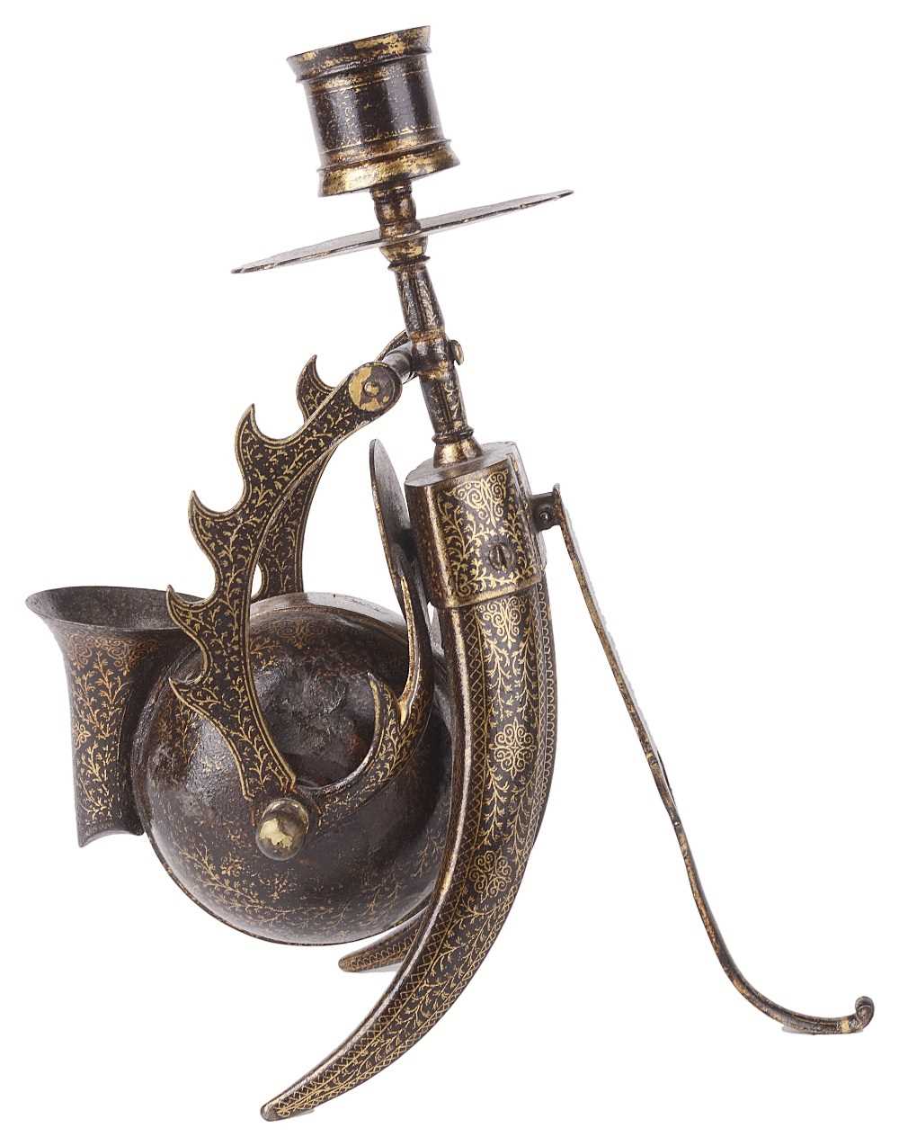 Lot 373 - â€¡ A KOFTGARI INKWELL