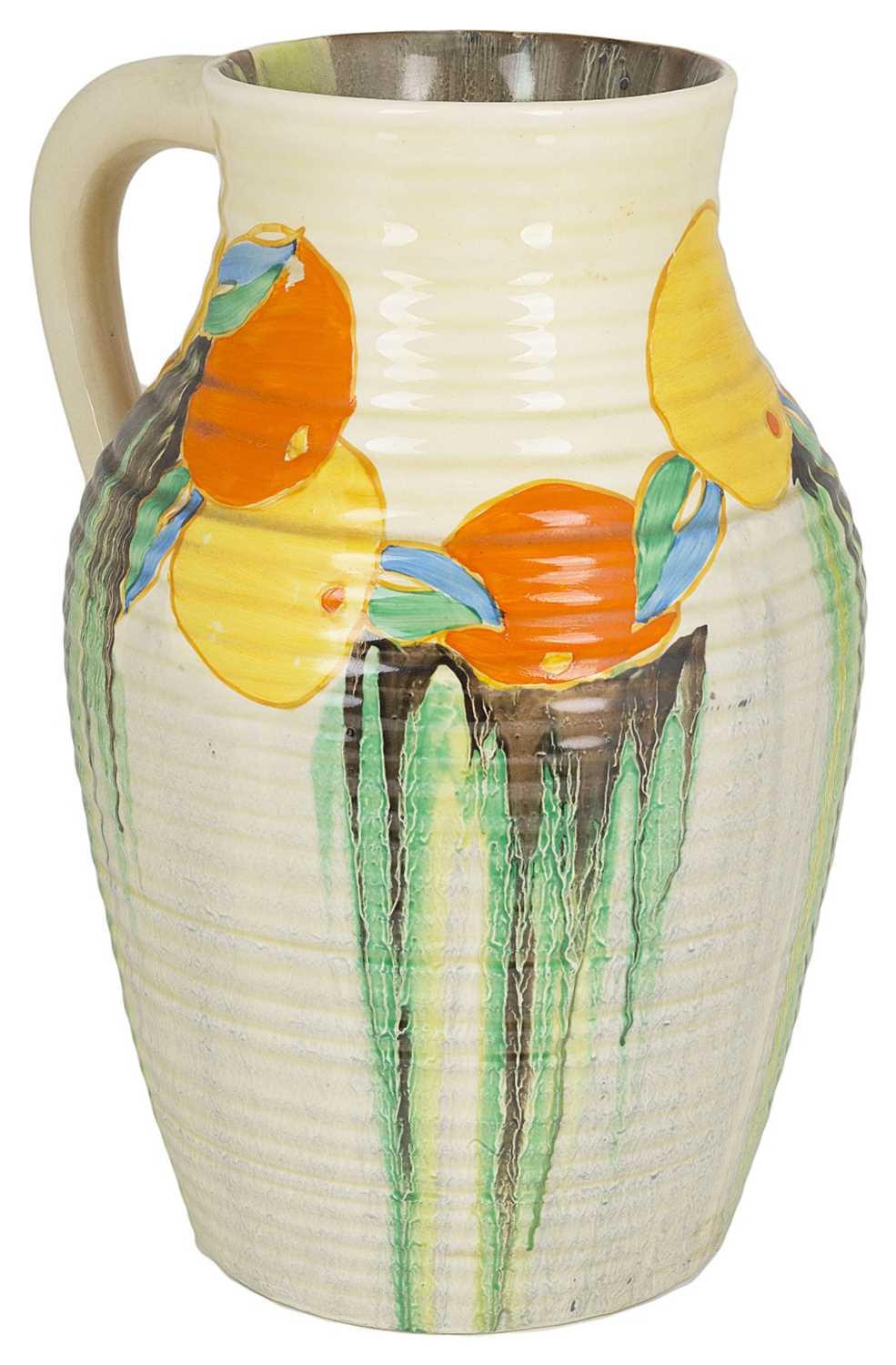 Lot 475 - A CLARICE CLIFF BIZARRE 'LOTUS' SHAPE JUG