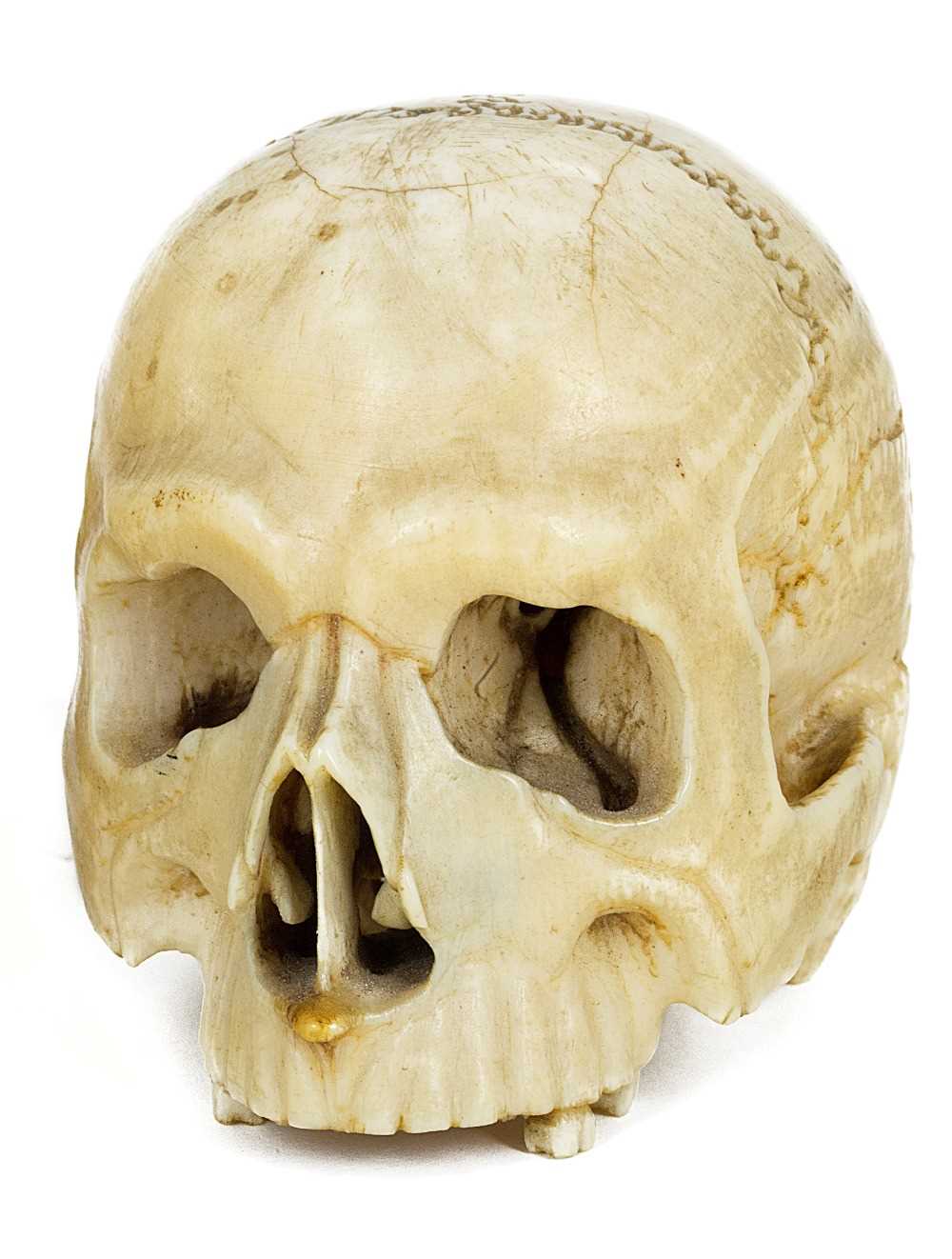 Lot 501 - ~AN IVORY 'VANITAS' MODEL OF A HUMAN SKULL