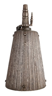 Lot 356 - AN ITALIAN POWDER-FLASK FORMED ENTIRELY OF STEEL, LAST QUARTER OF THE 16TH CENTURY