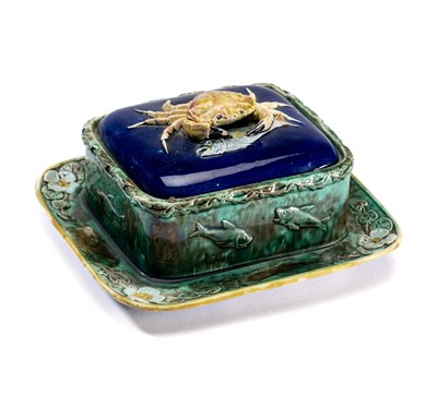 Lot 27 - A JOSEPH HOLDCROFT MAJOLICA SARDINE BOX AND COVER, CIRCA 1880