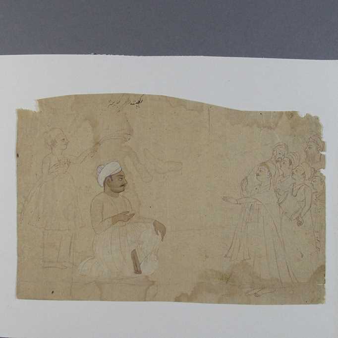Lot 207 - A PAHARI DRAWING OF A PRINCE LISTENING TO MUSICIANS
