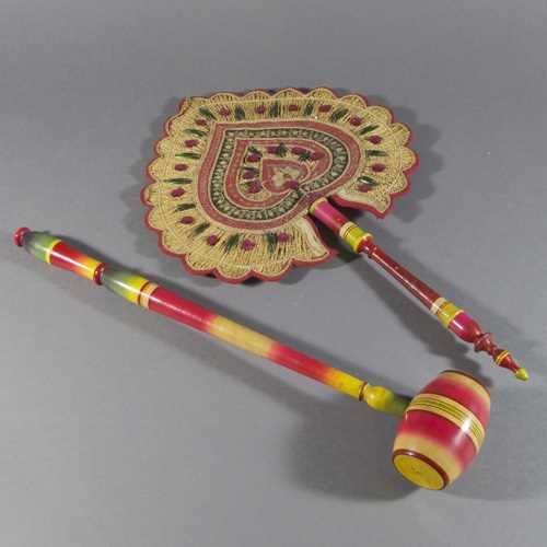 Lot 353 - TWO POLYCHROME-PAINTED TURNED WOOD OBJECTS