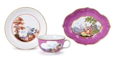 Lot 18 - â€¡ A MEISSEN PURPLE-GROUND CUP AND SAUCER