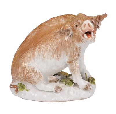 Lot 33 - A MEISSEN MINIATURE FIGURE OF A WILD BOAR