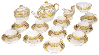 Lot 46 - AN ENGLISH PORCELAIN YELLOW-GROUND PART TEA SERVICE