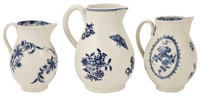 Lot 52 - A COLLECTION OF THREE WORCESTER BLUE AND WHITE SPARROW BEAK JUGS