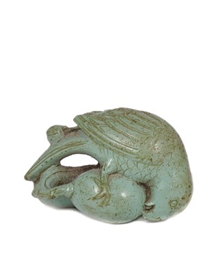 Lot 77 - A JAPANESE CARVED TURQUOISE NETSUKE