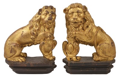 Lot 96 - AÂ  PAIR OF GILTWOOD LIONS