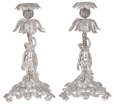 Lot 133 - A PAIR OF CONTINENTAL SILVER FIGURAL CANDLESTICKS