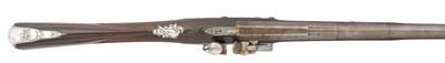 Lot 395 - A RARE 11 BORE SILVER-MOUNTED FLINTLOCK SPORTING GUN BY EDWARD NEWTON, GRANTHAM, LONDON 1743, MAKERS MARK JA