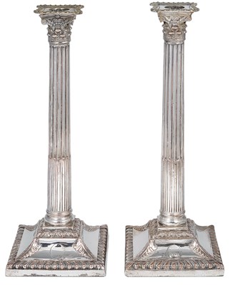 Lot 224 - A PAIR OF SHEFFIELD PLATE CANDLESTICKS