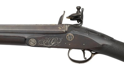 Lot 400 - A 14 BORE FLINTLOCK SPORTING GUN BY WOGDON, WITH PRESENTATION SPANISH BARREL DATED 1782