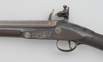 Lot 400 - A 14 BORE FLINTLOCK SPORTING GUN BY WOGDON, WITH PRESENTATION SPANISH BARREL DATED 1782