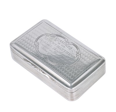 Lot 298 - A VICTORIAN SILVER PRESENTATION SNUFF BOX