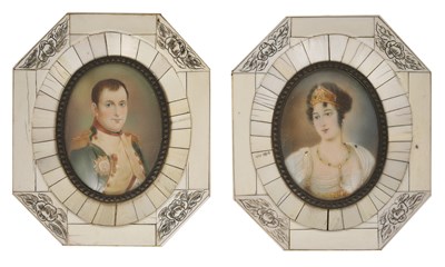 Lot 308 - A PAIR OF CONTINENTAL PORTRAIT MINIATURES OF NAPOLEON AND JOSEPHINE