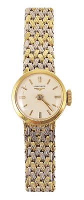 Lot 365 - LONGINES: A LADY'S GOLD BRACELET WATCH