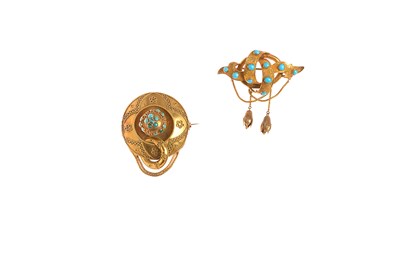 Lot 375 - COLLECTION OF GOLD AND TURQUOISE VICTORIAN JEWELLERY