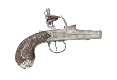 Lot 418 - A FINE SMALL 90 BORE FLINTLOCK POCKET PISTOL BY PETER BARBER, NEWARK, CIRCA 1750