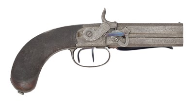 Lot 428 - A RARE 44 BORE OVER-AND-UNDER SELF-PRIMING PERCUSSION PISTOL SIGNED FORSYTH & CO., NO. 3311, BIRMINGHAM PROOF MARKS, CIRCA 1820-30