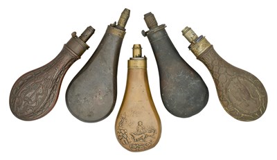 Lot 384 - THREE GUN-SIZE POWDER-FLASKS, 19TH CENTURY