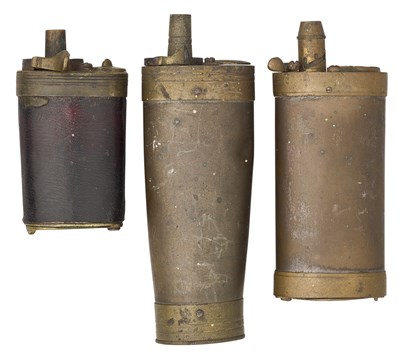 Lot 375 - THREE THREE-WAY FLASKS FOR PISTOLS, CIRCA 1775-85