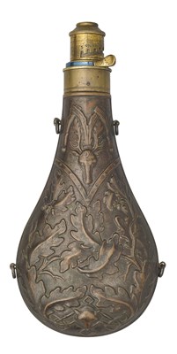 Lot 386 - A LARGE GUN FLASK, THIRD QUARTER OF THE 19TH CENTURY