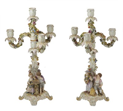 Lot 1 - A PAIR OF MEISSEN FOUR-LIGHT CANDELABRA