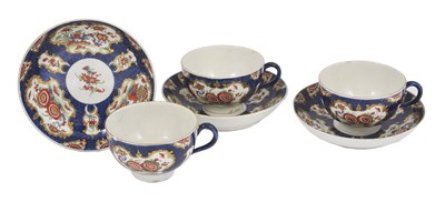 Lot 21 - THREE WORCESTER TEACUPS AND SAUCERS