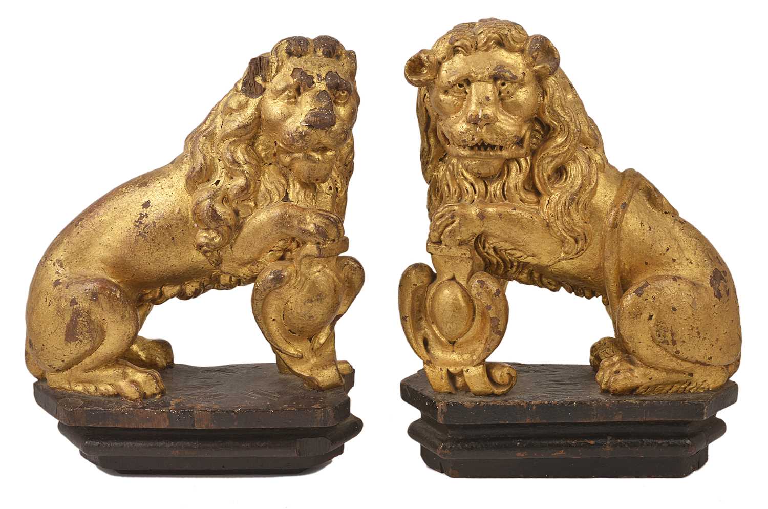 Lot 48 - A PAIR OF GILTWOOD LIONS