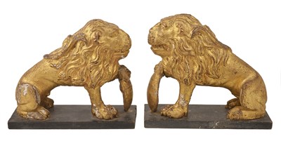 Lot 49 - A PAIR OF GILTWOOD LIONS