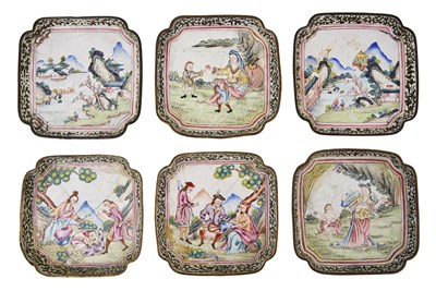 Lot 62 - A SET OF FOUR CANTON ENAMEL COUNTER TRAYS