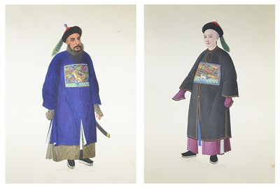 Lot 72 - TWO CHINESE GOUACHE PAINTINGS OF MANDARINS